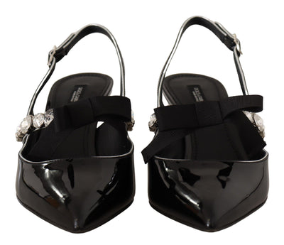Dolce & Gabbana Schwarze Lackleder Kristall Slingbacks Schuhe