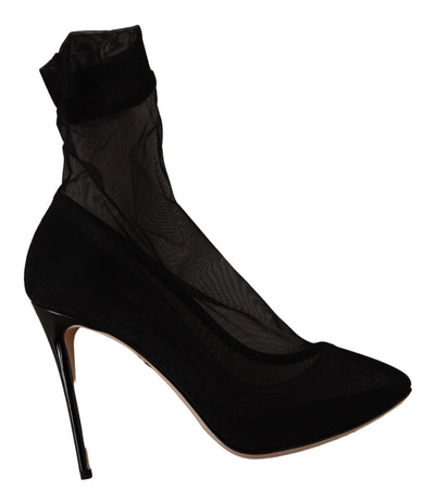 Dolce & Gabbana Schwarz Stretch Tüll Stretch Stiefel Schuhe