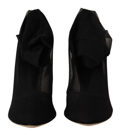 Dolce & Gabbana Schwarz Stretch Tüll Stretch Stiefel Schuhe