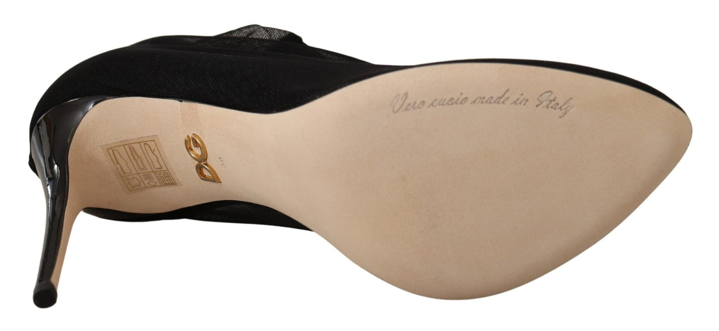 Dolce & Gabbana Schwarz Stretch Tüll Stretch Stiefel Schuhe
