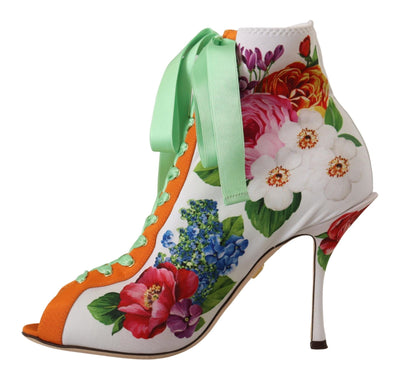 Dolce & Gabbana Weiße Jersey Stretch Stiefel Offene Zehen Heels Schuhe
