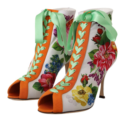 Dolce & Gabbana Weiße Jersey Stretch Stiefel Offene Zehen Heels Schuhe