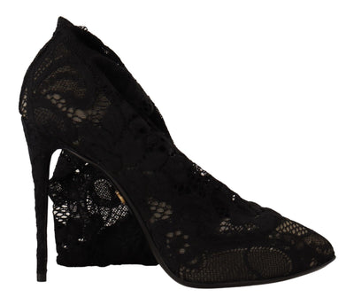 Dolce & Gabbana Schwarz Stretch Socken Taormina Spitze Stiefel Schuhe