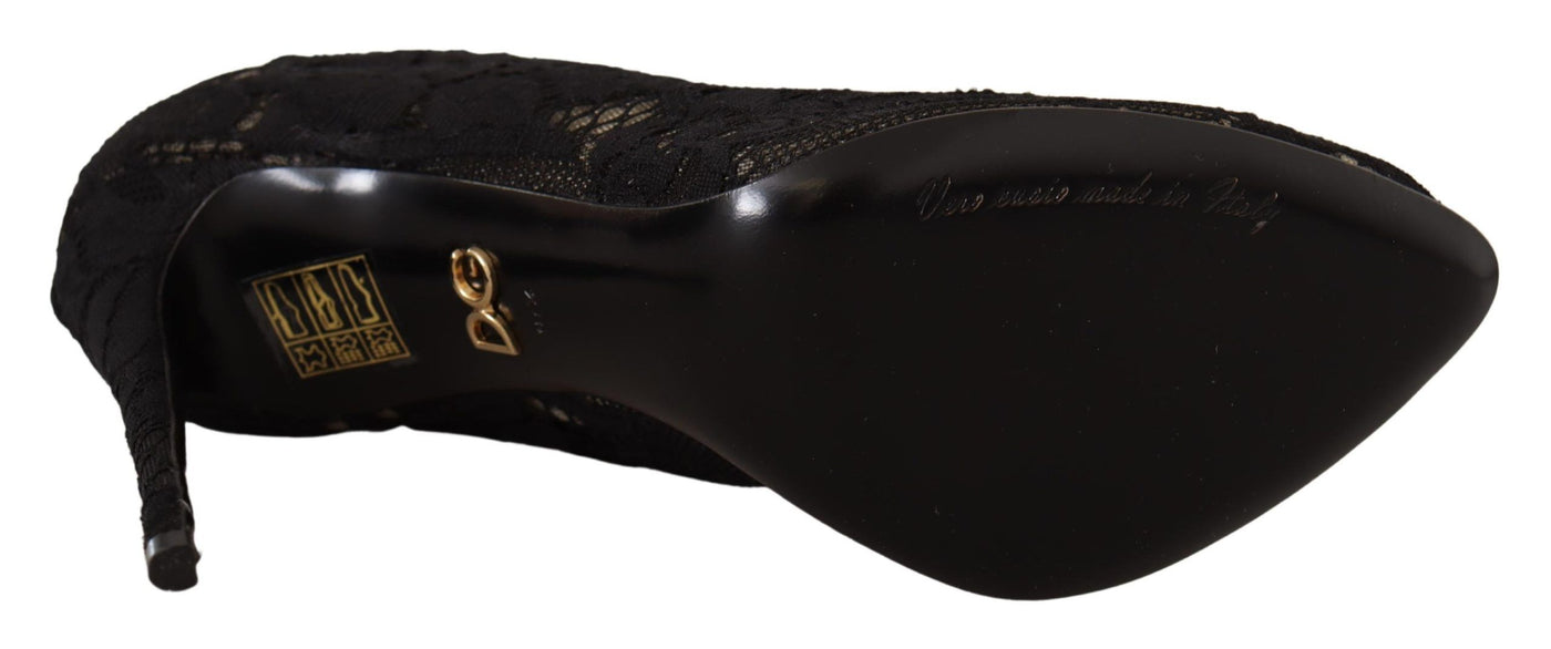 Dolce & Gabbana Schwarz Stretch Socken Taormina Spitze Stiefel Schuhe