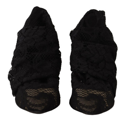 Dolce & Gabbana Schwarz Stretch Socken Taormina Spitze Stiefel Schuhe