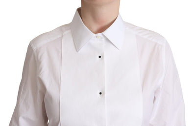 Dolce & Gabbana Weißes Baumwollkleid Langärmliges Hemd mit Kragen Top