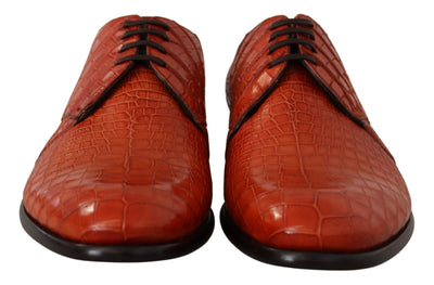 Dolce & Gabbana Orangefarbene Derby-Schuhe aus exotischem Leder