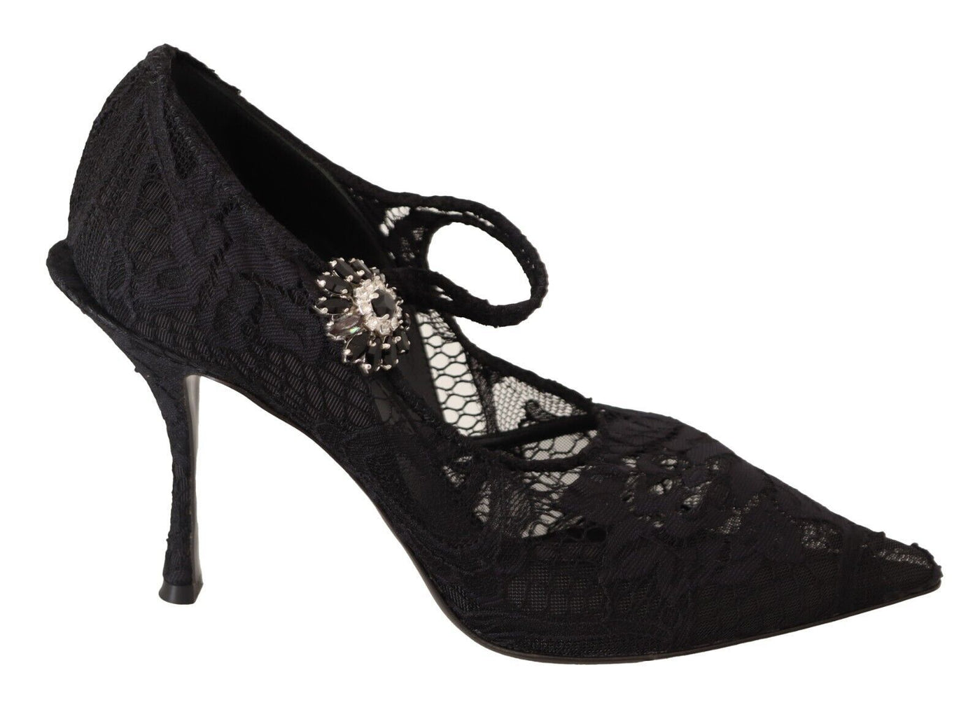 Dolce & Gabbana Schwarz Spitze Kristalle Heels Mary Jane Pumps Schuhe