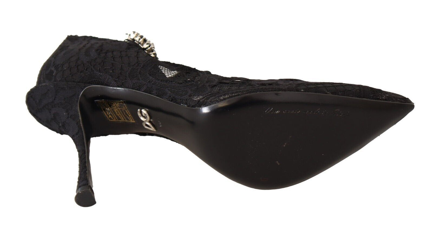Dolce & Gabbana Schwarz Spitze Kristalle Heels Mary Jane Pumps Schuhe