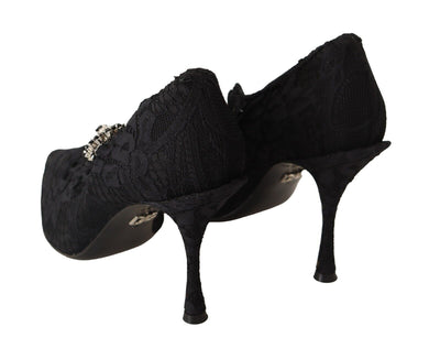 Dolce & Gabbana Schwarz Spitze Kristalle Heels Mary Jane Pumps Schuhe