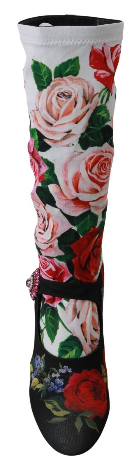 Dolce & Gabbana Schwarz Floral Socken Crystal Jersey Stiefel Schuhe