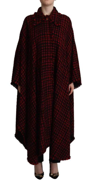 Dolce & Gabbana Schwarz-rot karierter Baumwollmantel Jacke