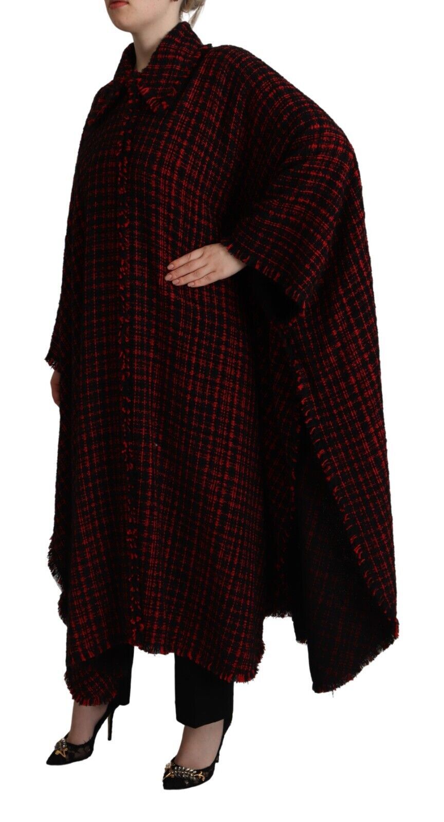 Dolce & Gabbana Schwarz-rot karierter Baumwollmantel Jacke