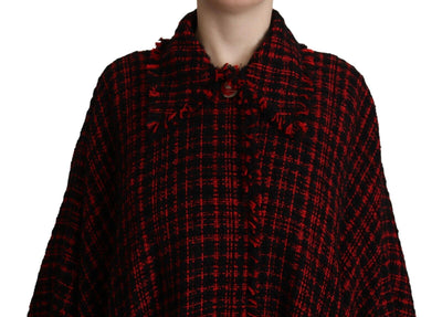 Dolce & Gabbana Schwarz-rot karierter Baumwollmantel Jacke