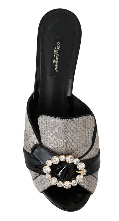 Dolce & Gabbana Schwarz Grau Exotisches Leder Kristalle Sandalen Schuhe
