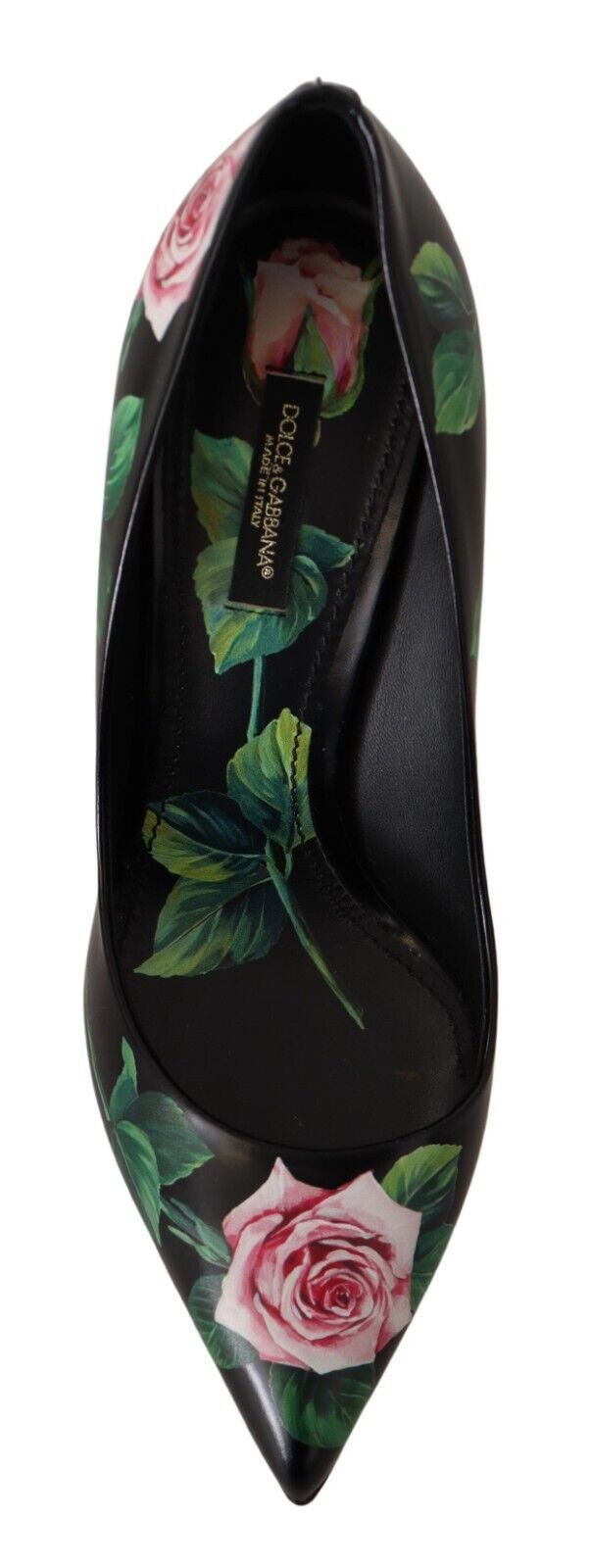 Dolce & Gabbana Schwarz Leder Rosen High Heels Pumps Schuhe