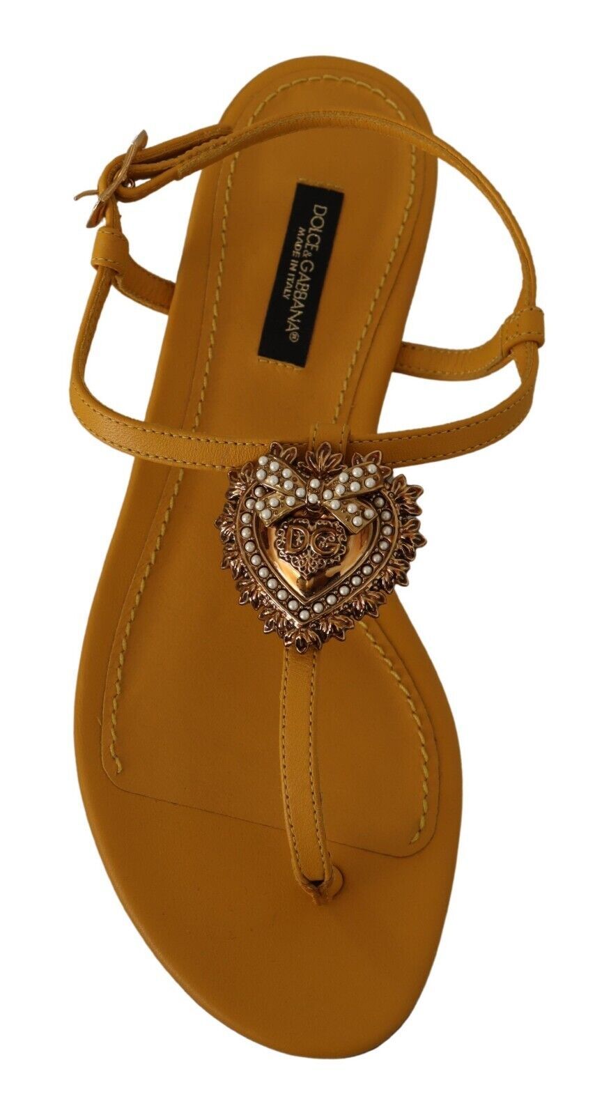 Dolce & Gabbana Senf Leder Devotion Flats Sandalen Schuhe