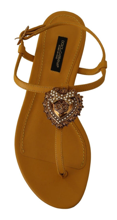 Dolce & Gabbana Senf Leder Devotion Flats Sandalen Schuhe