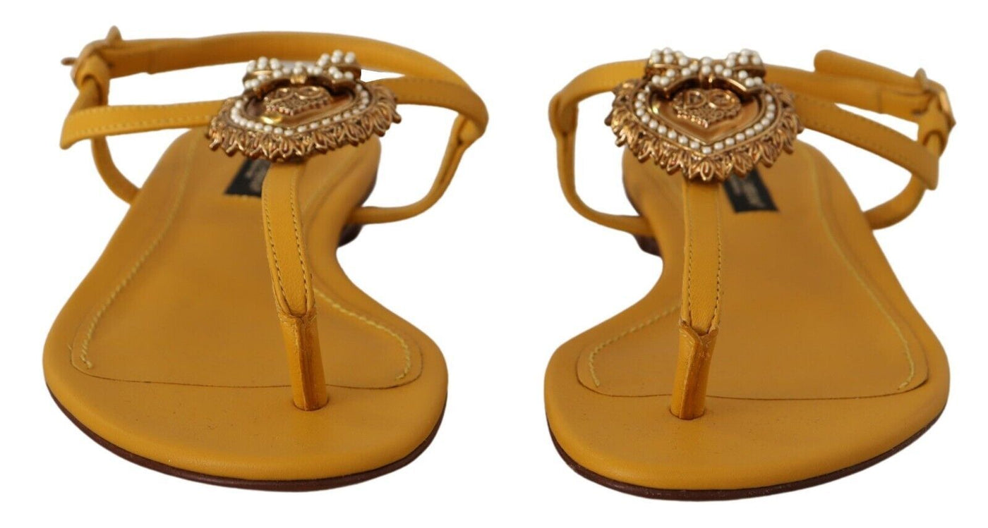 Dolce & Gabbana Senf Leder Devotion Flats Sandalen Schuhe
