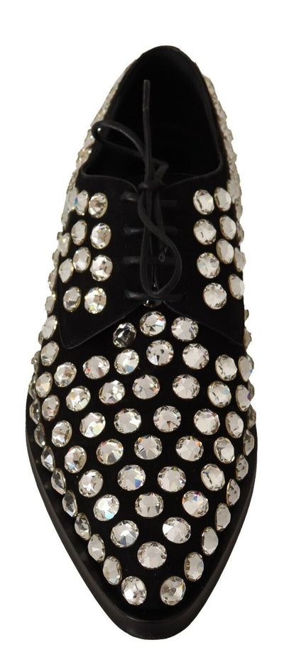 Dolce & Gabbana Schwarz Leder Kristalle Schnürschuhe Formal Schuhe