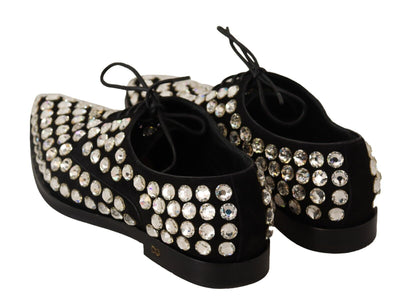Dolce & Gabbana Schwarz Leder Kristalle Schnürschuhe Formal Schuhe