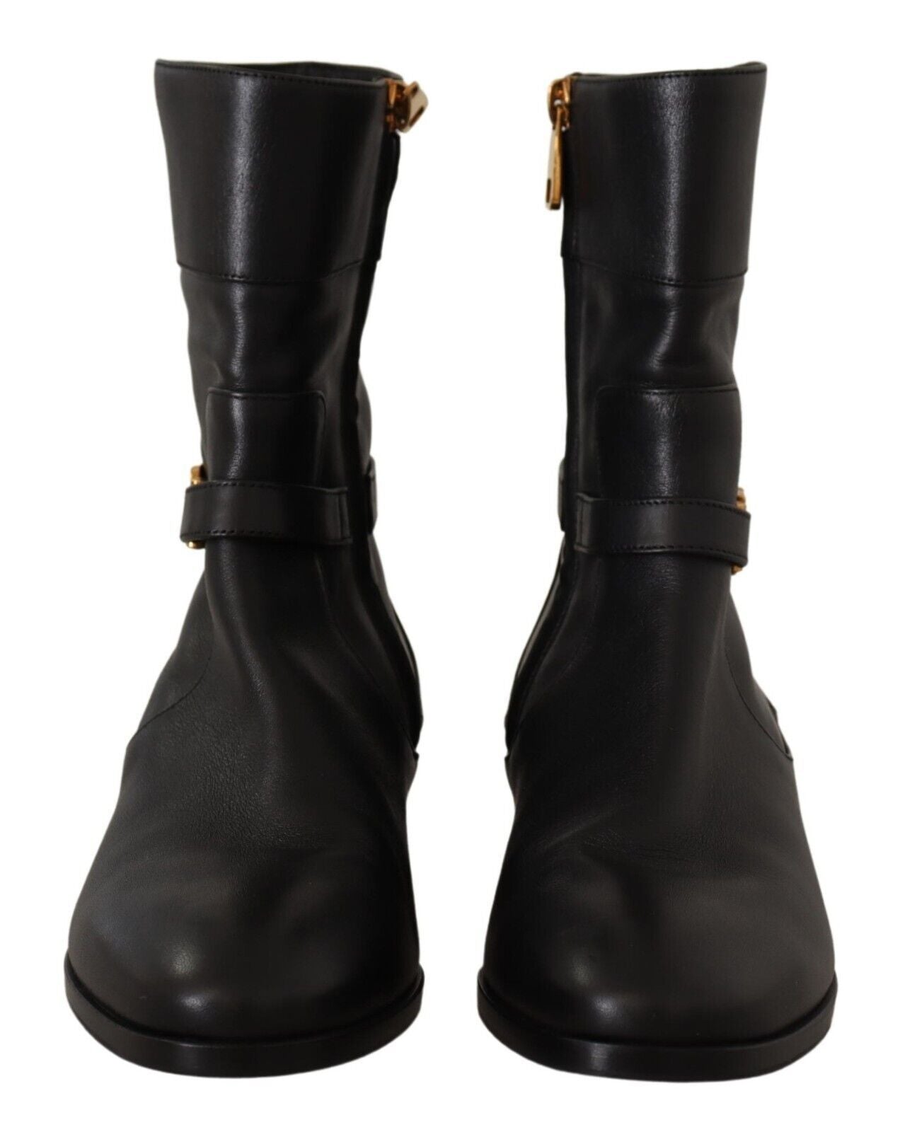Dolce & Gabbana Schwarzes Leder Flats Logo Kurze Stiefel Schuhe