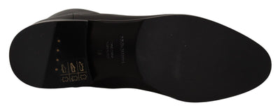 Dolce & Gabbana Schwarzes Leder Flats Logo Kurze Stiefel Schuhe