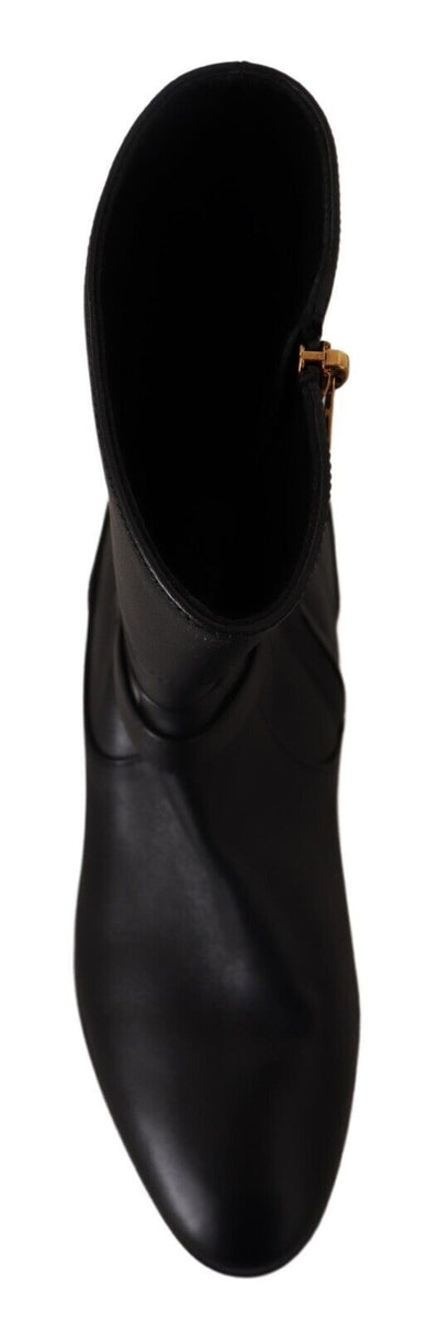 Dolce & Gabbana Schwarzes Leder Flats Logo Kurze Stiefel Schuhe
