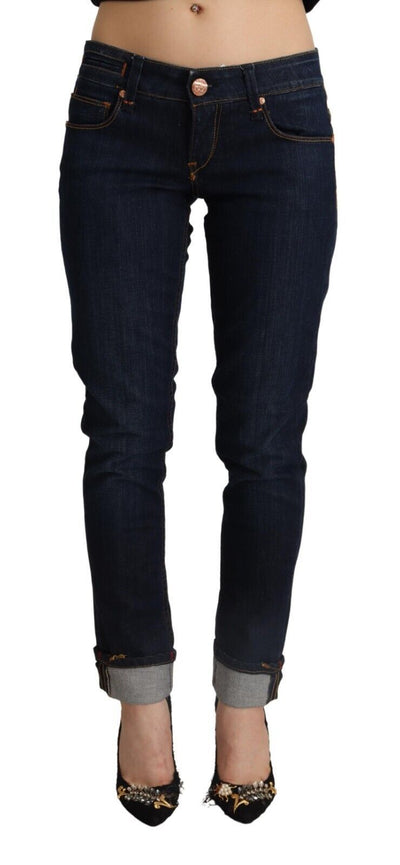 Acht Blaue Baumwolle mit niedriger Taille Slim Fit Denim Damen Hosenjeans