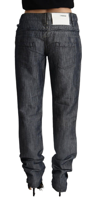 Acht Dunkelgraue Ramie Mid Wide Waist Straight Denim Jeans