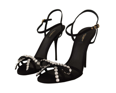 Dolce & Gabbana Schwarz Crystals Knöchelriemen Heels Sandalen Schuhe