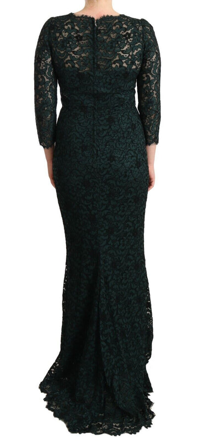 Dolce & Gabbana Grünes bodenlanges Maxikleid aus floraler Spitze