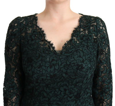 Dolce & Gabbana Grünes bodenlanges Maxikleid aus floraler Spitze
