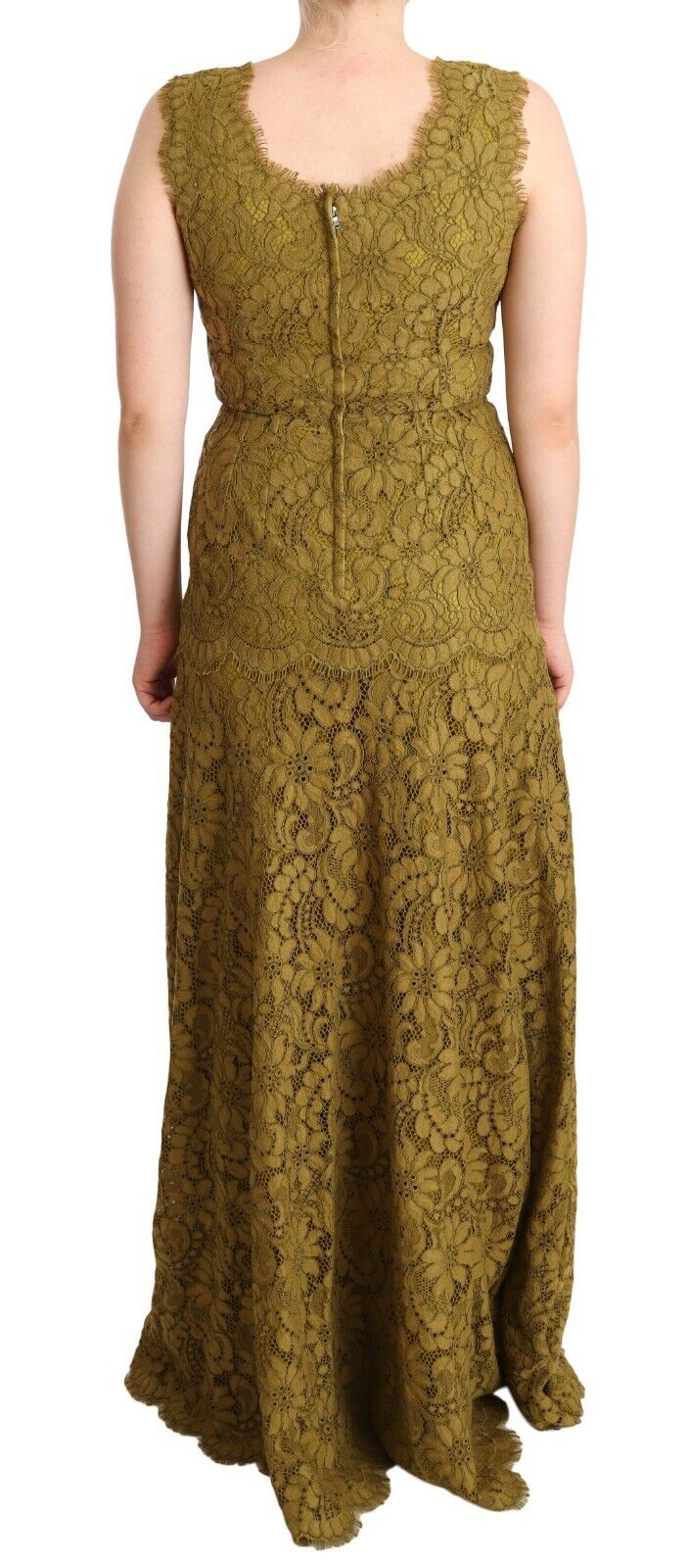 Dolce & Gabbana Braunes bodenlanges Maxikleid aus floraler Spitze
