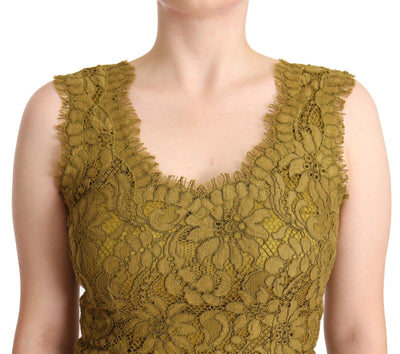 Dolce & Gabbana Braunes bodenlanges Maxikleid aus floraler Spitze