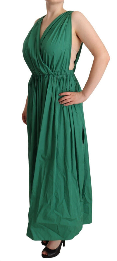 Dolce & Gabbana Grünes ärmelloses Kleid mit V-Ausschnitt aus Baumwolle