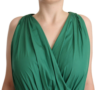 Dolce & Gabbana Grünes ärmelloses Kleid mit V-Ausschnitt aus Baumwolle