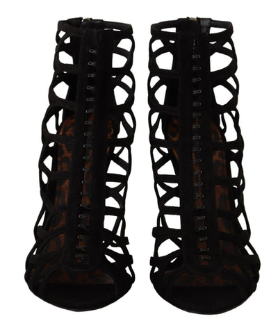 Dolce & Gabbana Schwarz Wildleder Stiletto Heels Bette Sandalen Schuhe