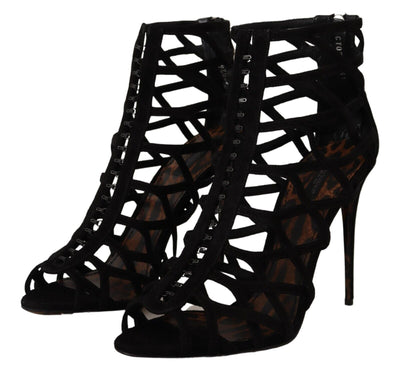 Dolce & Gabbana Schwarz Wildleder Stiletto Heels Bette Sandalen Schuhe