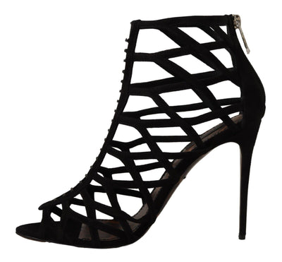 Dolce & Gabbana Schwarz Wildleder Stiletto Heels Bette Sandalen Schuhe