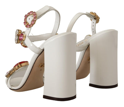 Dolce & Gabbana Weißes Leder Kristall Keira Heels Sandalen Schuhe
