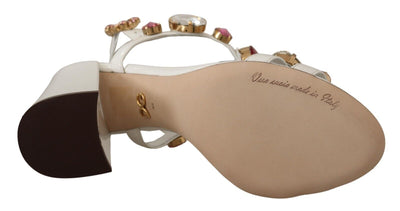 Dolce & Gabbana Weißes Leder Kristall Keira Heels Sandalen Schuhe