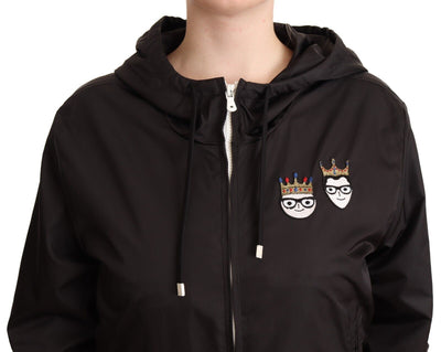 Dolce & Gabbana Schwarze Polyester Bomberjacke mit Kapuze und Reißverschluss