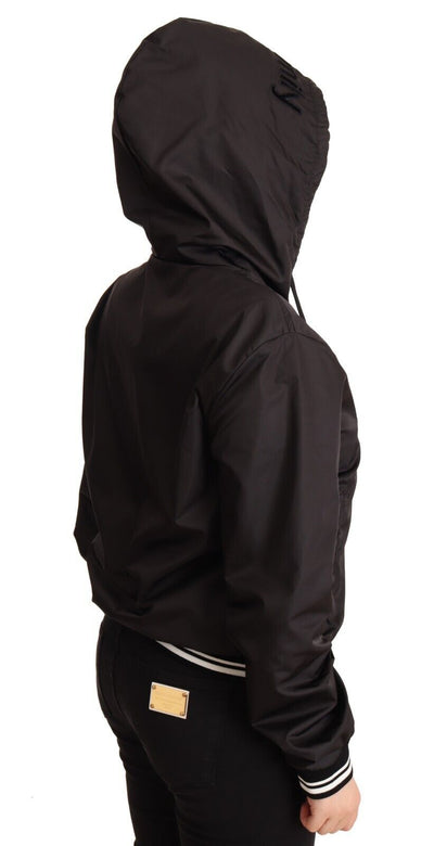 Dolce & Gabbana Schwarze Polyester Bomberjacke mit Kapuze und Reißverschluss