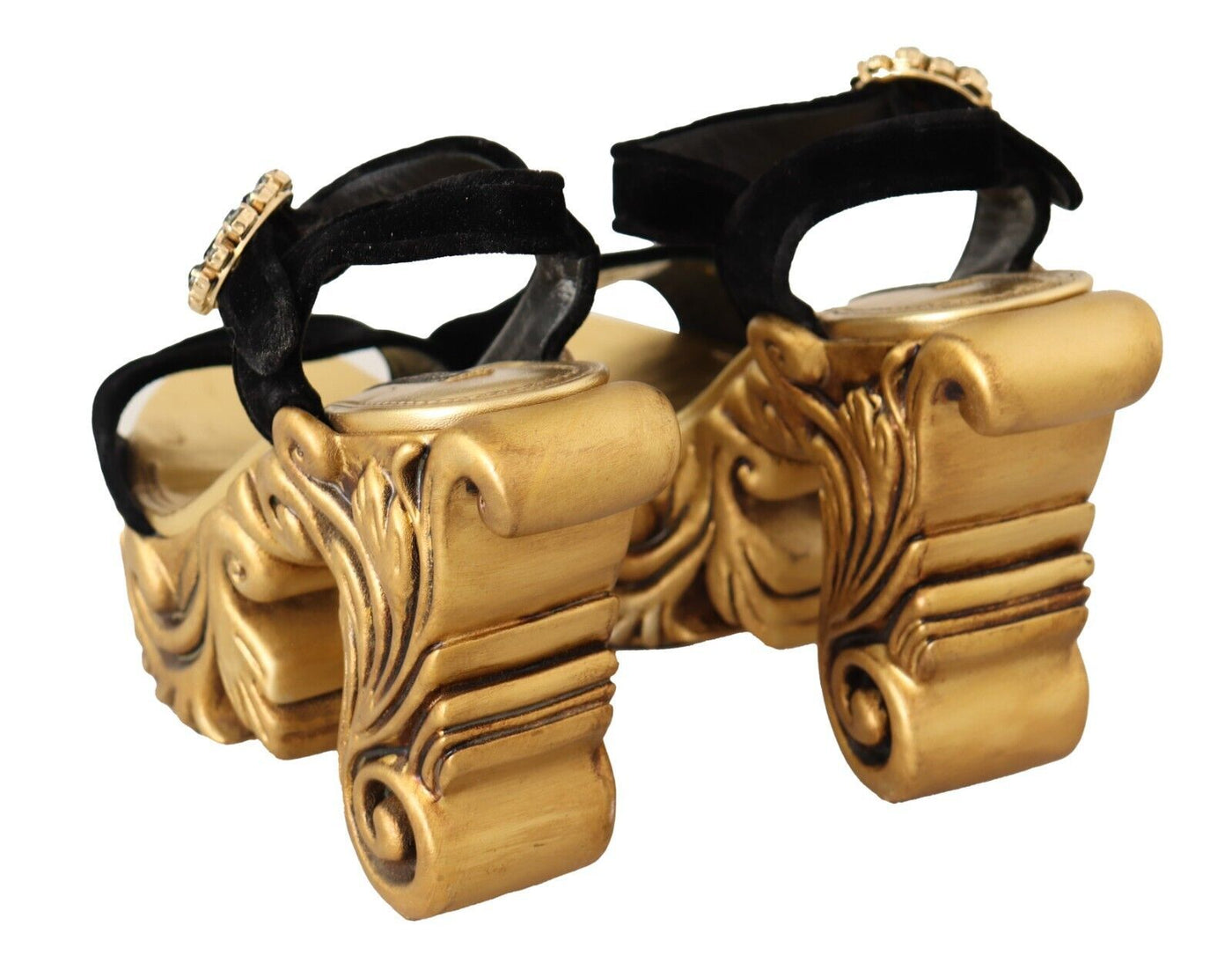 Dolce & Gabbana Schwarz Gold Barock Samt Heels Kristall Schuhe