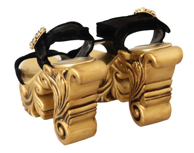 Dolce & Gabbana Schwarz Gold Barock Samt Heels Kristall Schuhe