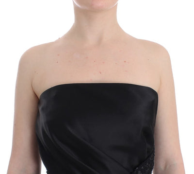 Masha Ma Schwarzes trägerloses verschönertes Bleistiftkleid