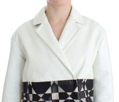 Andrea Pompilio Weiß Schwarz Gekürzte Lederjacke
