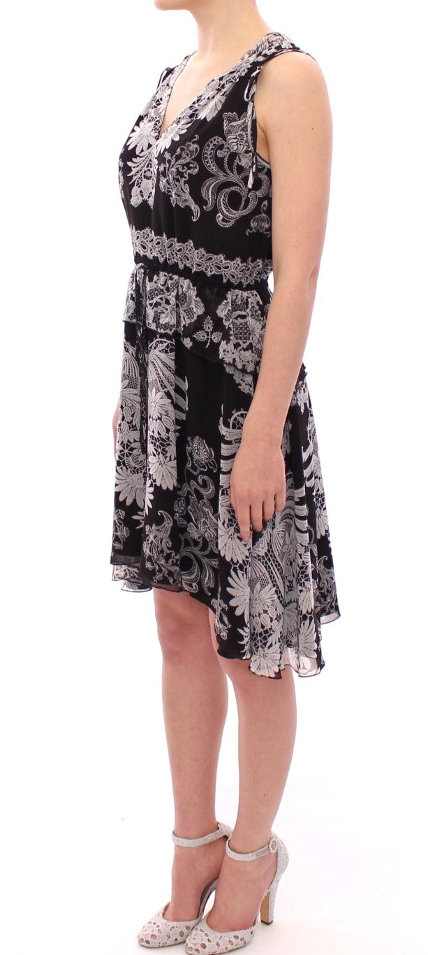 Sachin & Babi Schwarzes Seidenkleid mit Blumenmuster im Shift-Coctail