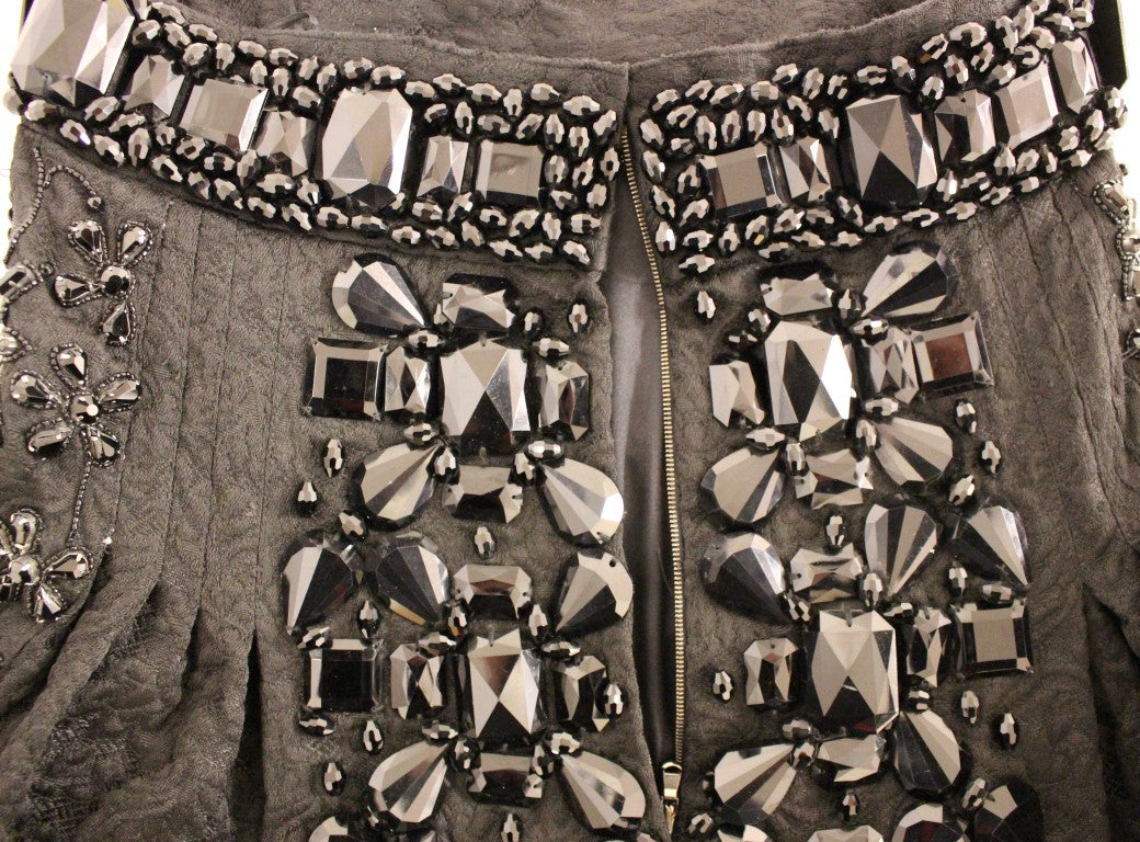 Dolce & Gabbana Schwarzer Kristall Handgefertigter Über-Knie-Rock